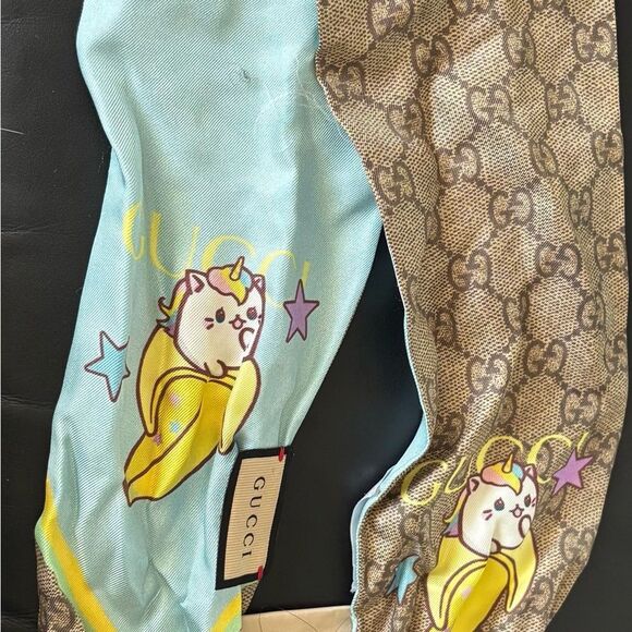 GUCCI Scarf Neck Bow headband Banana Cat Rainbow scarf Celeste Bandeau accessory - Picture 2 of 10